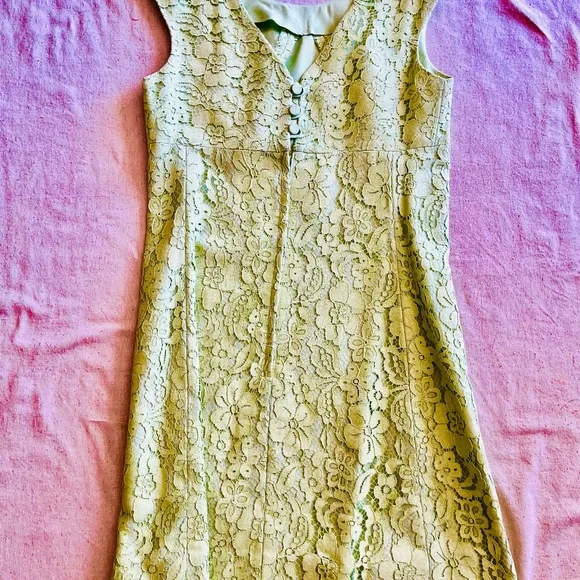 Vintage 60s Women’s 2 Piece Green Lace Dress Matching Cropped Jacket Size S/M - Picture 10 of 14
